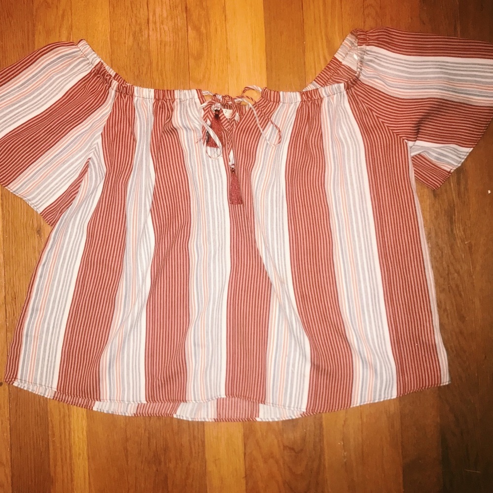 Off the shoulder striped shirt